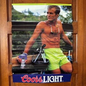 Vintage Coors Light Bar Poster Guy in Neon Shorts